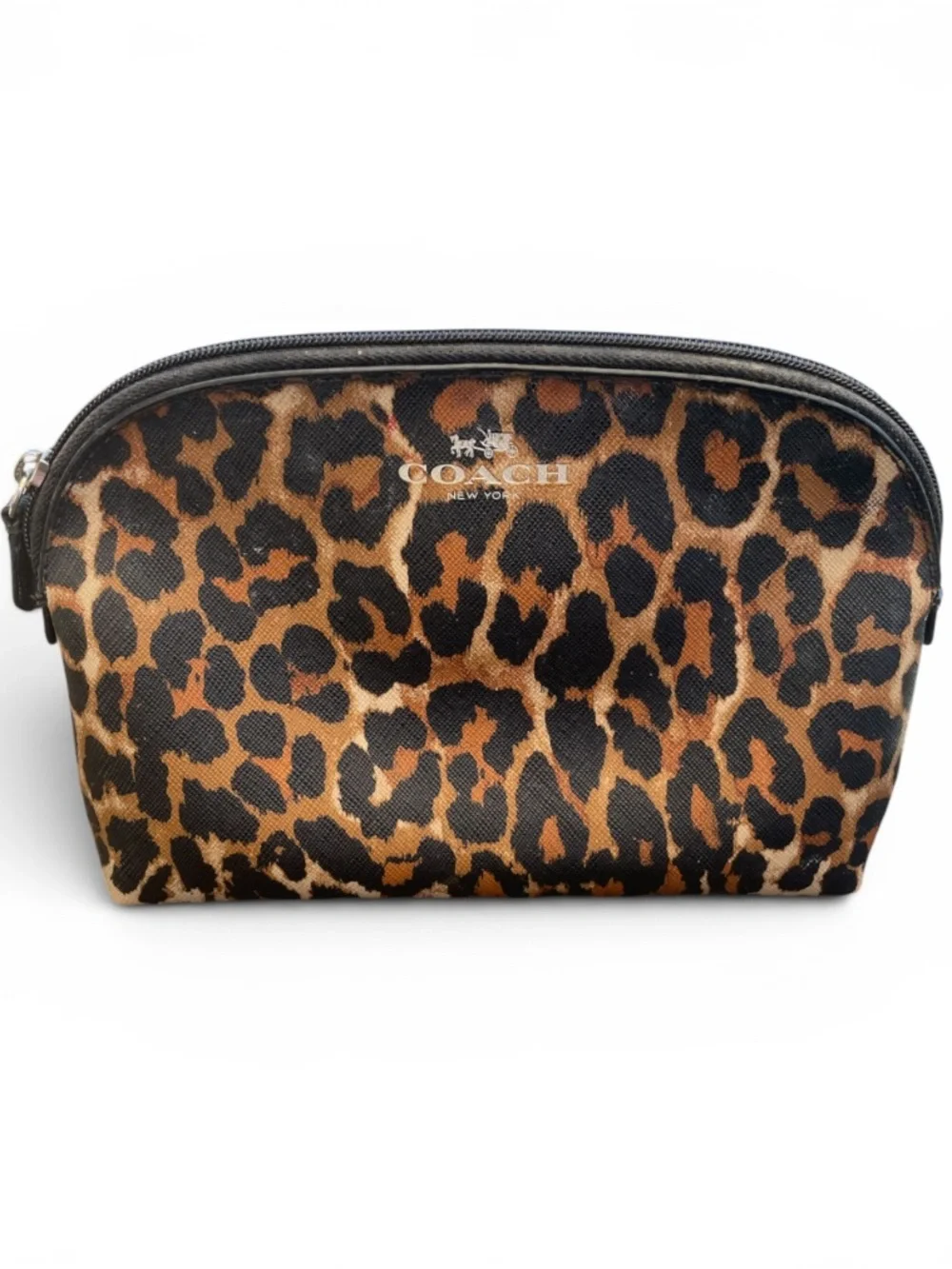 Coach Leopard Print Cosmetic Pouch - Brown Black - Picture 1 of 3